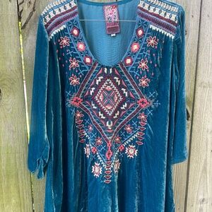 Johnny Was real blue velvet top